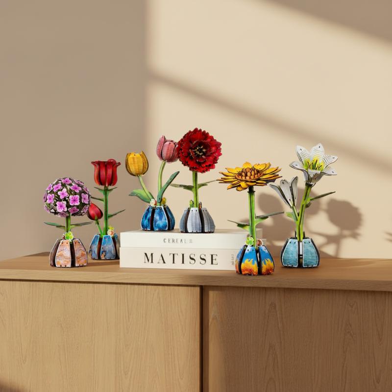 Houten 3D bloemenpuzzelset - 1